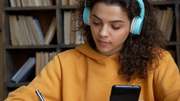 Student using headphones